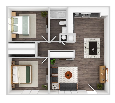 Floor plan for 2 beds, 1 bath, 800 sqft
